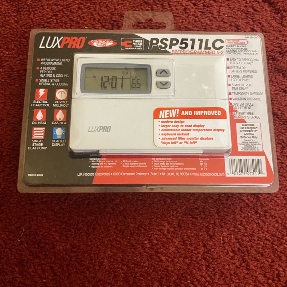 LuxPro PSP511LC White Programmable Thermostat